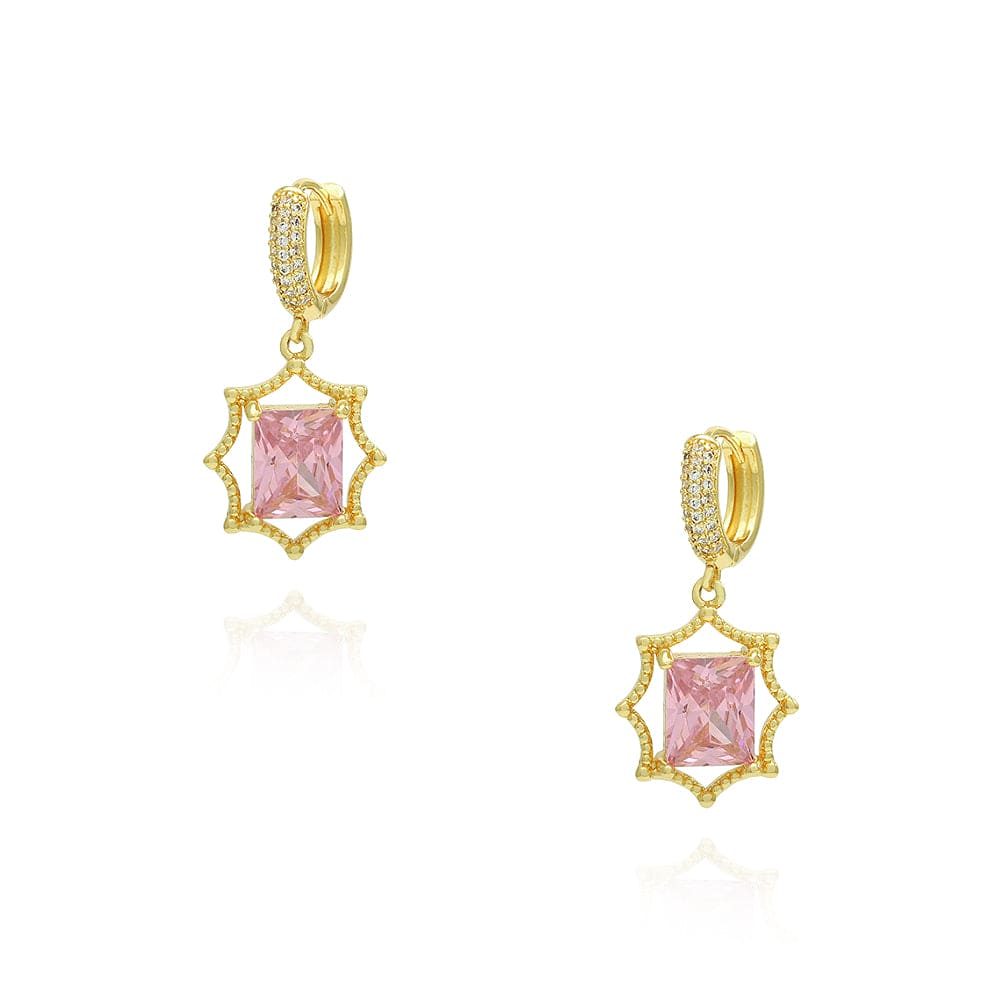 Brinco Rosa Quadrado com Zircônias