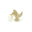 Anel Pássaro cravejado com Zircônias com Pérola