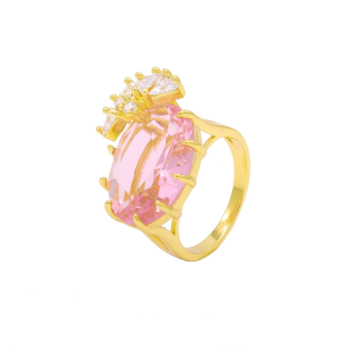 Anel Cristal Rosa com Cristal Transparente