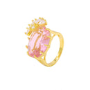 Anel Cristal Rosa com Cristal Transparente