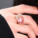 Anel Cristal Rosa com Cristal Transparente