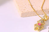 Colar Menina com Zircônias e Pedra de Coração Rosa Central