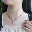 Colar Luxo com Pedra Fusion Quadrada e Carrês