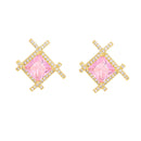 Brinco Quadrado Rosa Brilhante