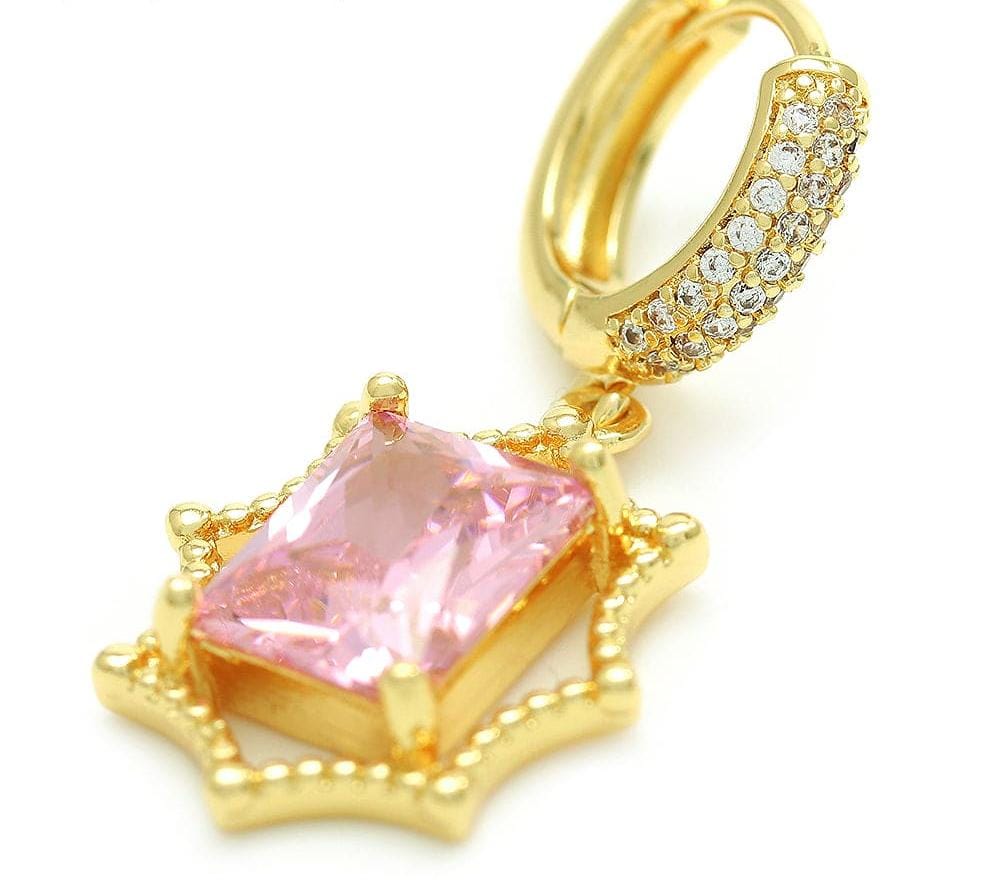 Brinco Rosa Quadrado com Zircônias