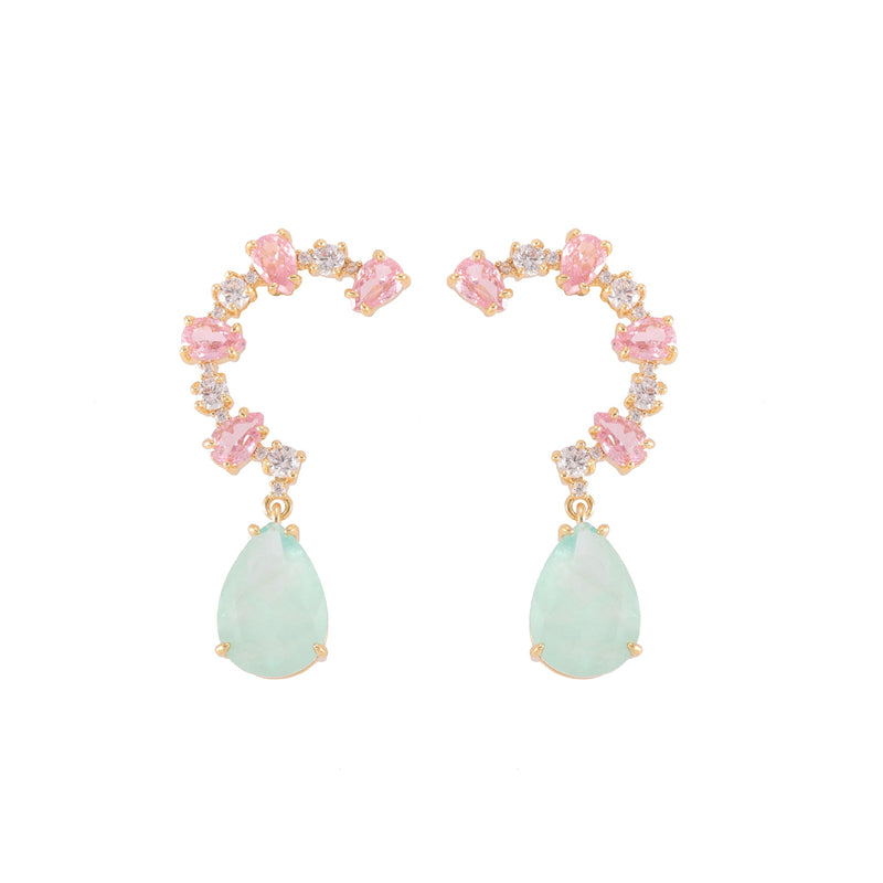 Brinco Fusion Elegante Verde e Rosa
