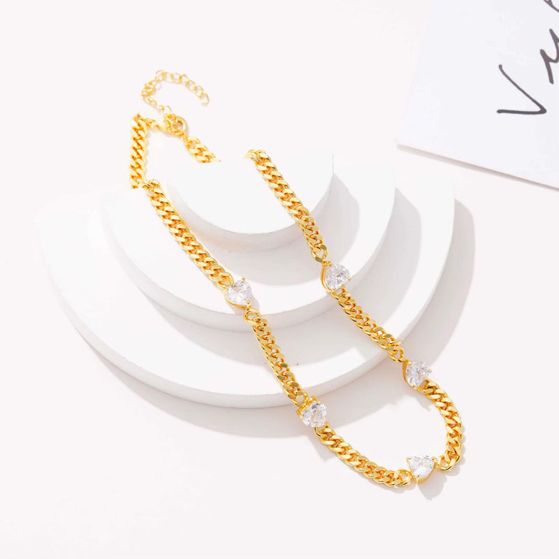 Colar Corrente Italiana com Corações Cristal